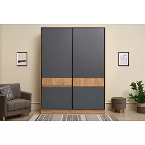 Шкаф 1800x520x2400 Роджина Дуб Крафт, Бетон темный/бетон темный ЛДСП