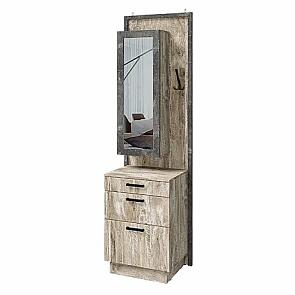 Прихожая Амели Тумба с зеркалом (Дуб Юкон, Бетон темный)