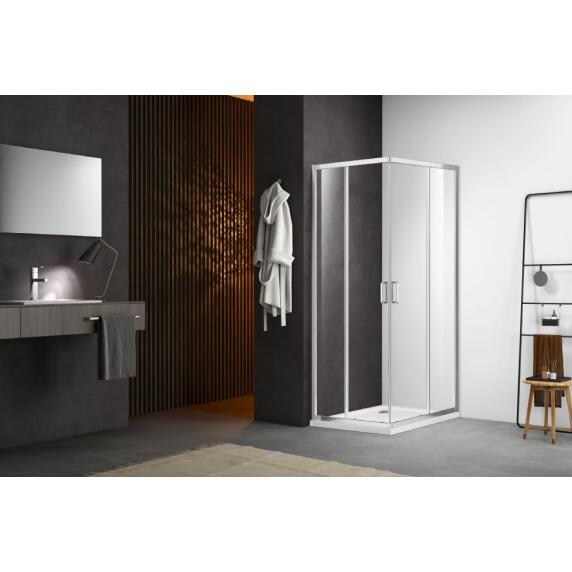 AQ ARI KV09020CH Душевой уголок квадратный, двери раздвижные 900x900x2000 профиль хром, стекло прозрачное Выставочный образец
