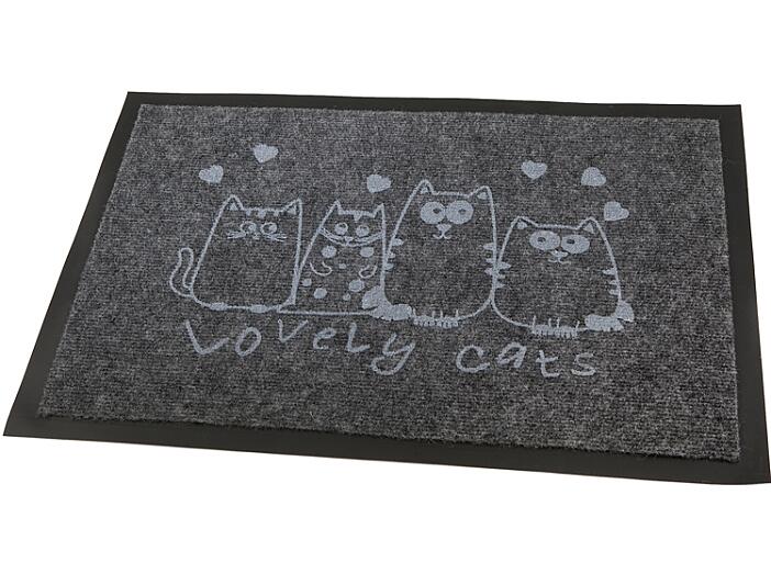 Коврик придверный 40х60 с рисунком "Котики" с бортом, цв. серый
