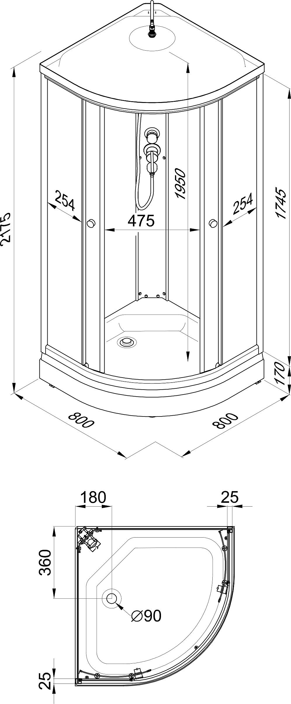 Высота душевой кабины тритон 90х90 90 фото