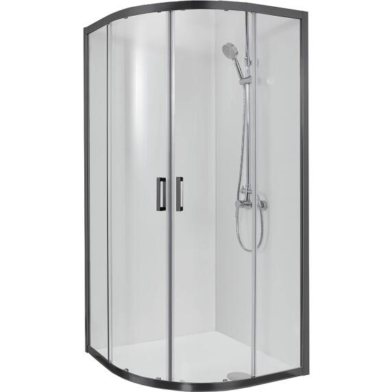 AQ ARI RO10020BL Душевой уголок 1/4 круга, двери раздвижные 1000x1000x2000, профиль черный, стекло прозрачное