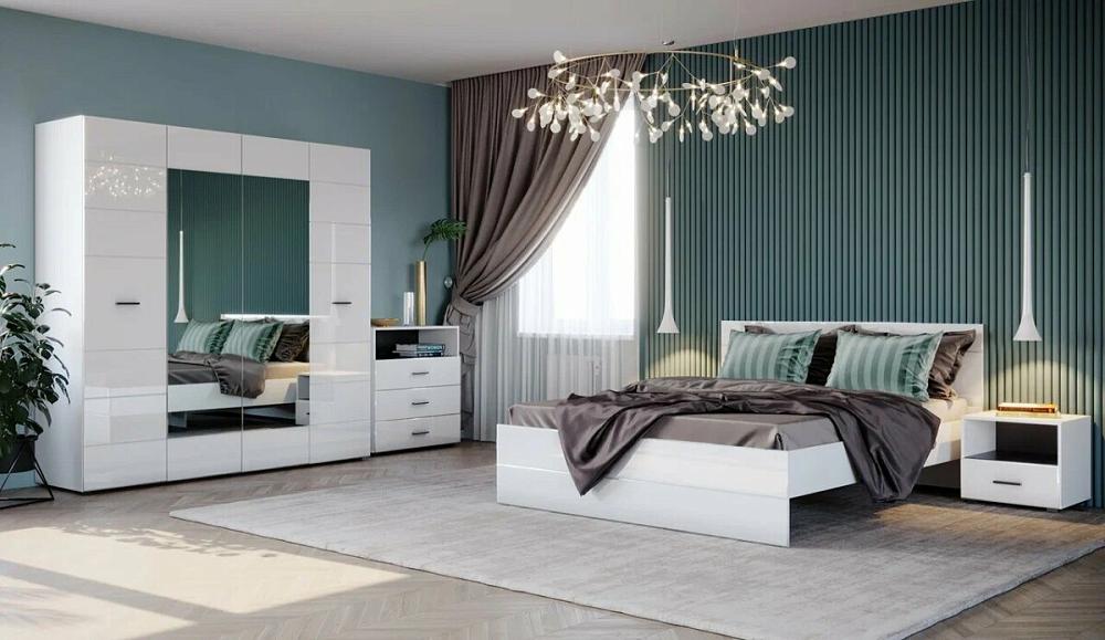 GLOSS спальня - 1 Белый/Белый глянец/ кровать 140 мягкая интерьерная кровать амели 1400 бп м экокожа белый