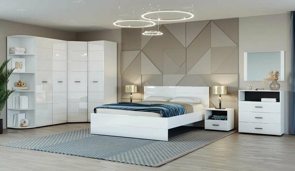 GLOSS спальня - 3 Белый/Белый глянец/ кровать 140 Браво GLOSS спальня - 3, цвет белый бриллиант