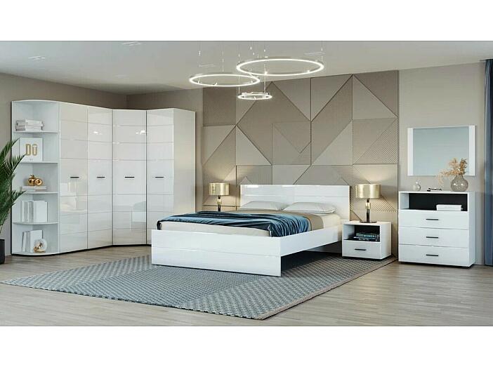 GLOSS спальня - 4 Белый/Белый глянец/ кровать 160 GLOSS спальня - 4 Белый/Белый глянец/ кровать 160