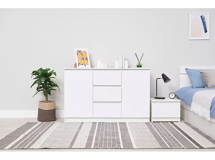 Челси Комод 1200 (2 двери 3 ящика) (Белый глянец, белый)