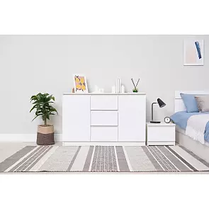 Челси Комод 1200 (2 двери 3 ящика) (Белый глянец, белый)