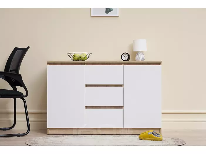 Челси Комод 1200 (2 двери 3 ящика) (Белый глянец, дуб сонома)