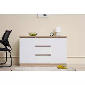 Челси Комод 1200 (2 двери 3 ящика) (Белый глянец, дуб сонома)