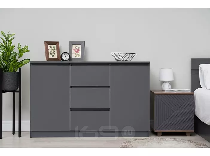 Челси Комод 1200 (2 двери 3 ящика) (Графит, графит)