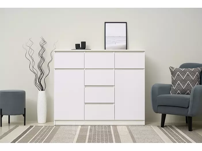 Челси Комод 1200 (2 двери 6 ящиков) (Белый Глянец, Белый)