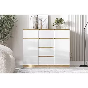 Челси Комод 1200 (2 двери 6 ящиков) (Белый Глянец, Дуб Сонома)