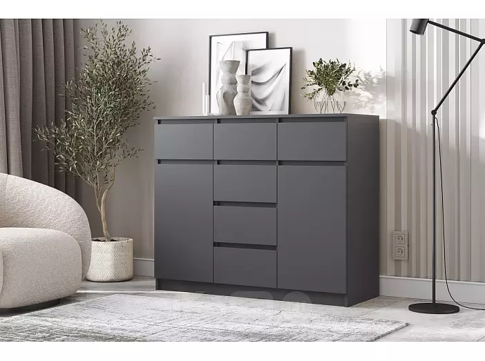 Челси Комод 1200 (2 двери 6 ящиков) (Графит, Графит)