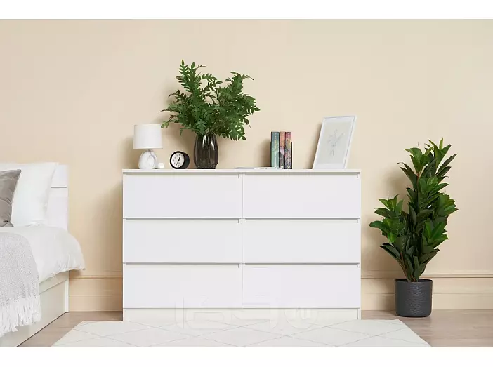 Челси Комод 1202 (6 ящиков) (Ш) (Белый глянец, белый)