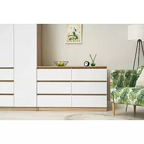 Челси Комод 1202 (6 ящиков) (Ш) (Белый глянец, дуб сонома)