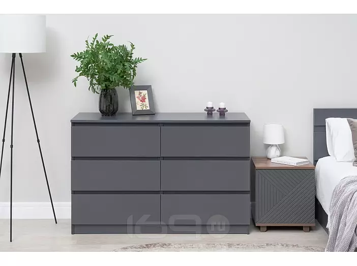 Челси Комод 1202 (6 ящиков) (Ш) (Графит, графит)
