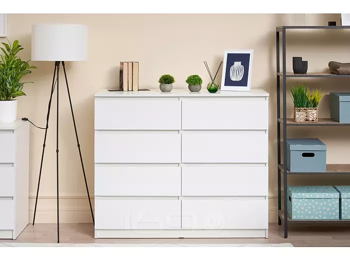 Челси Комод 8 ящиков (Белый глянец, белый)