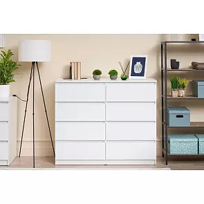Челси Комод 8 ящиков (Белый глянец, белый)