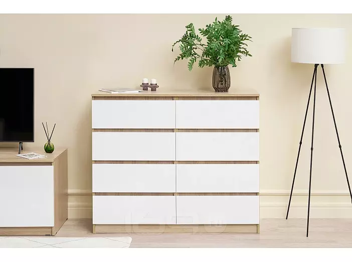 Челси Комод 8 ящиков (Белый глянец, дуб сонома)