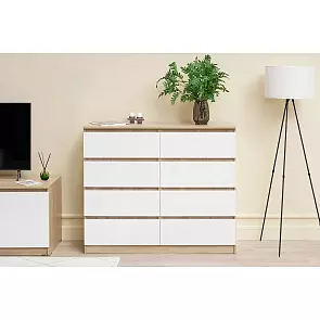 Челси Комод 8 ящиков (Белый глянец, дуб сонома)