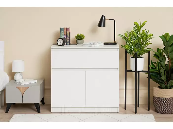Челси Комод 800 (1 ящик 2 двери) (Белый глянец, белый)