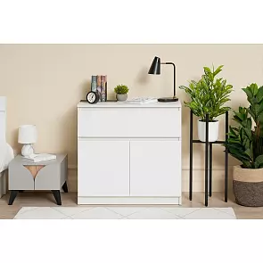 Челси Комод 800 (1 ящик 2 двери) (Белый глянец, белый)