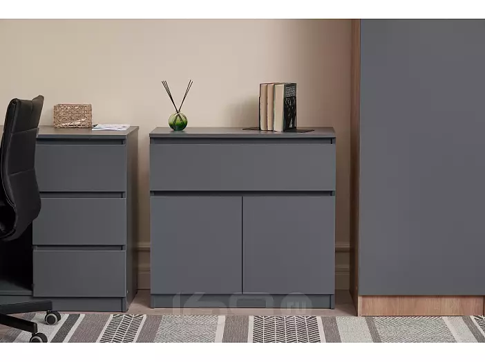 Челси Комод 800 (1 ящик 2 двери) (Графит, графит)