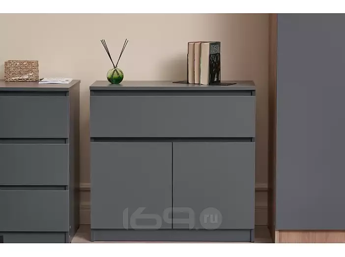 Челси Комод 800 (1 ящик 2 двери) (Графит, графит)