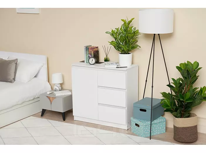 Челси Комод 800 (3 ящика 1 дверь) (Белый глянец, белый)