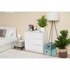 Челси Комод 800 (3 ящика 1 дверь) (Белый глянец, белый)