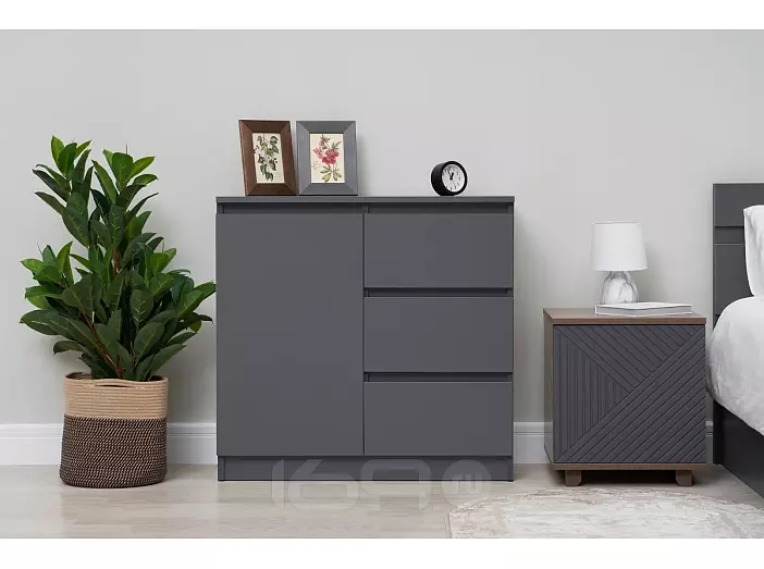 Челси Комод 800 (3 ящика 1 дверь) (Графит, графит)