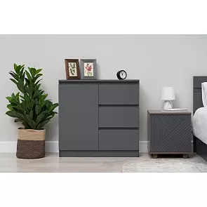 Челси Комод 800 (3 ящика 1 дверь) (Графит, графит)