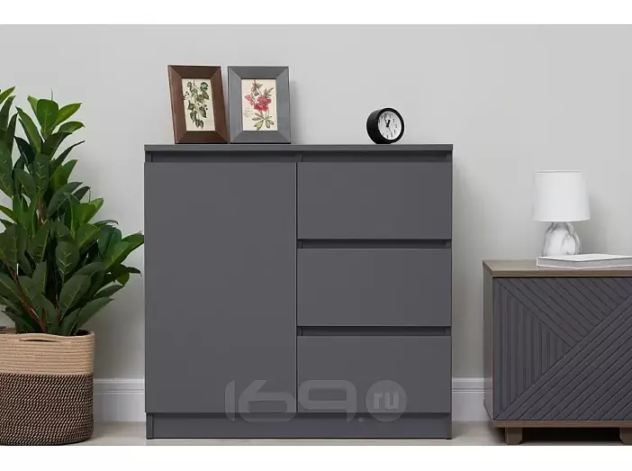 Челси Комод 800 (3 ящика 1 дверь) (Графит, графит)