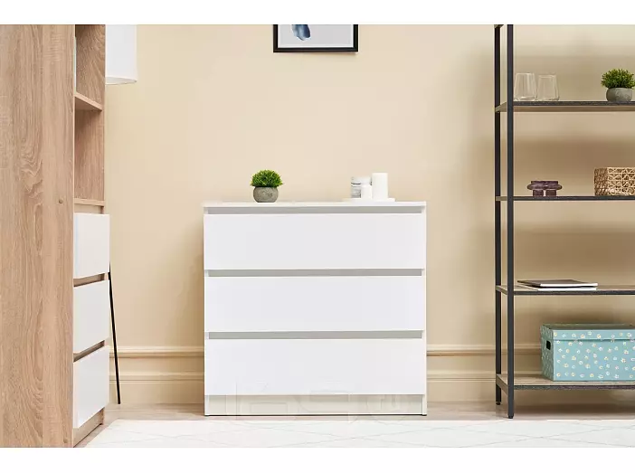 Челси Комод 800 (3 ящика) (Белый глянец, белый)