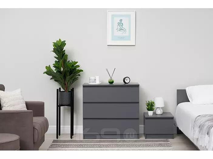 Челси Комод 800 (3 ящика) (Графит, графит)