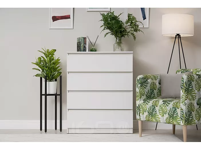 Челси Комод 800 (4 ящика) (Ш) (Белый глянец, белый)