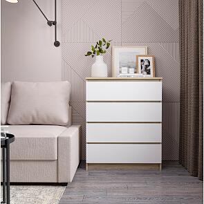 Челси Комод 800 (4 ящика) (Ш) (Белый глянец, дуб сонома)