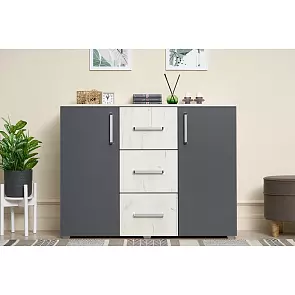 Фиеста NEW Комод 3 ящ 2 двери (1200) (Графит/Дуб Крафт Белый)