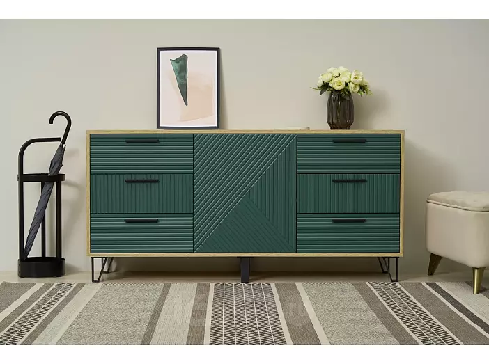 Флэш Комод (1500) (Браш Мени Грин, Дуб Крафт)