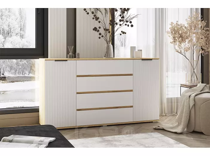 Марвэл Комод 2 двери 4 ящика (1600) (Браш Вайт, Дуб Крафт)