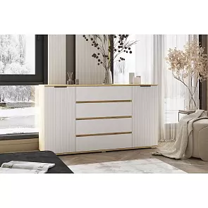 Марвэл Комод 2 двери 4 ящика (1600) (Браш Вайт, Дуб Крафт)