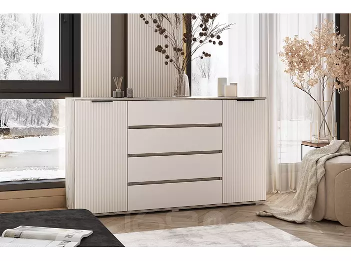 Марвэл Комод 2 двери 4 ящика (1600) (Кашемир, Дуб Крафт серый)