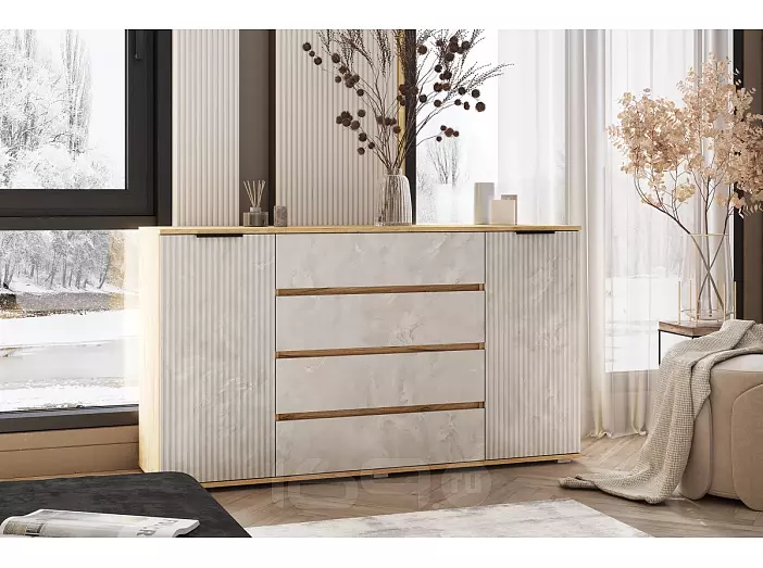 Марвэл Комод 2 двери 4 ящика (1600) (Мальта, Дуб Крафт)