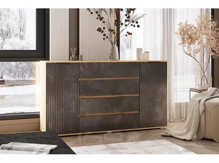 Марвэл Комод 2 двери 4 ящика (1600) (Мальта грей, Дуб Крафт)