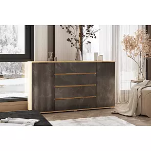 Марвэл Комод 2 двери 4 ящика (1600) (Мальта грей, Дуб Крафт)