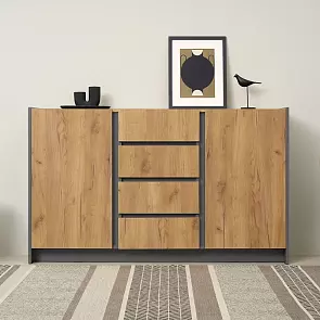 Остин Комод 1400 (2 двери 4 ящика) (Дуб крафт, Графит)