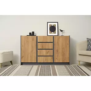 Остин Комод 1400 (2 двери 4 ящика) (Дуб крафт, Графит)