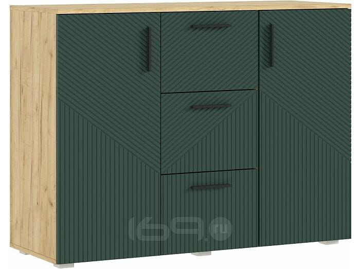 Сильвия Комод 3 ящика 2 двери (1200) (Браш Мени Грин, Дуб Крафт)