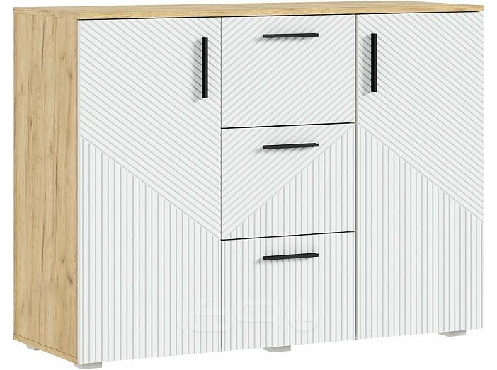 Сильвия Комод 3 ящика 2 двери (1200) (Браш Вайт, Дуб Крафт)