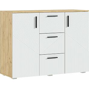 Сильвия Комод 3 ящика 2 двери (1200) (Браш Вайт, Дуб Крафт)